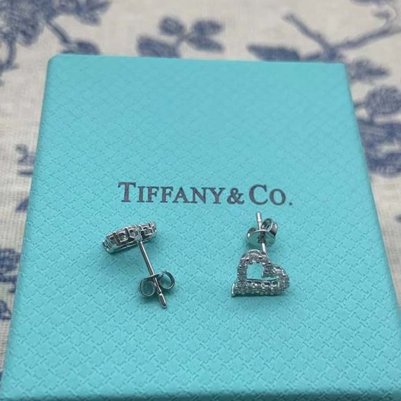 Tiffany 925 sterling silver heart-shaped platinum diamond earrings - Picture 2 of 8